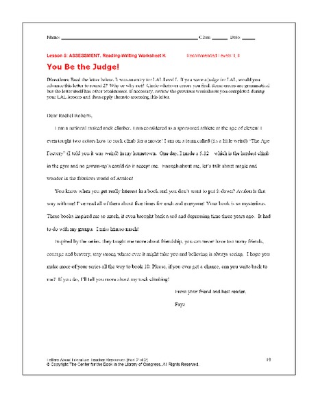 You Be the Judge Worksheet