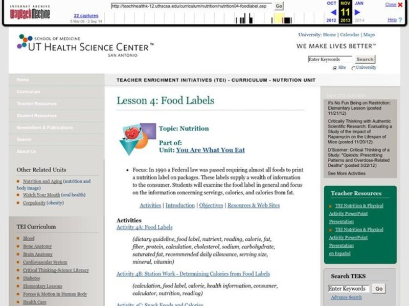 You Are What You Eat Lesson Plan