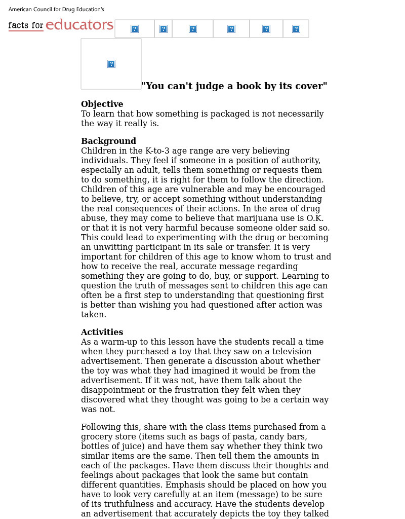 You can't judge a book by its cover Lesson Plan