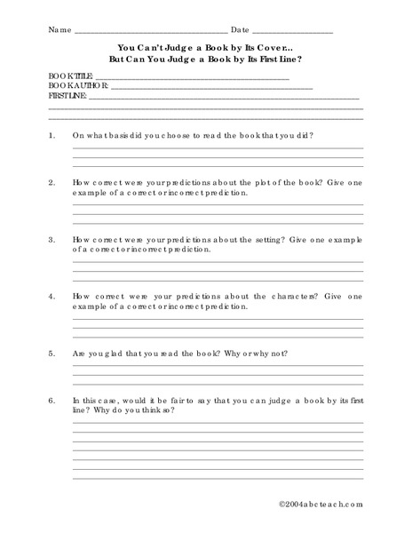 You Can't Judge a Book by Its Cover Worksheet