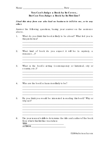 You Can't Judge a Book by Its Cover Worksheet