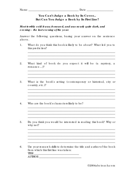 You Can't Judge a Book by Its Cover Worksheet
