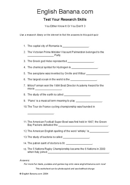 You Either Know It or You Don't Worksheet