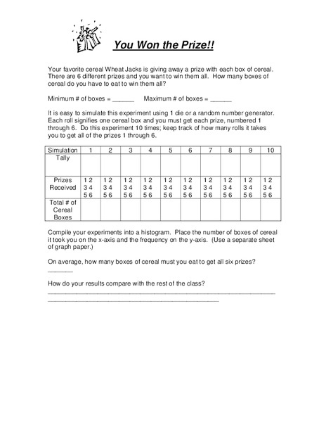 You Won The Prize Worksheet