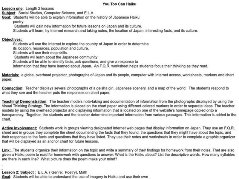 You Too Can Haiku Lesson Plan
