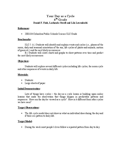Your Day as a Cycle Lesson Plan