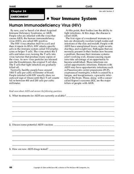 Your Immune System Worksheet