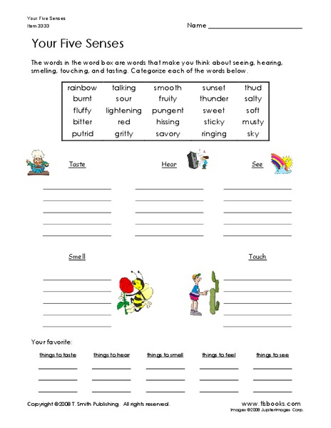 Your Five Senses Worksheet
