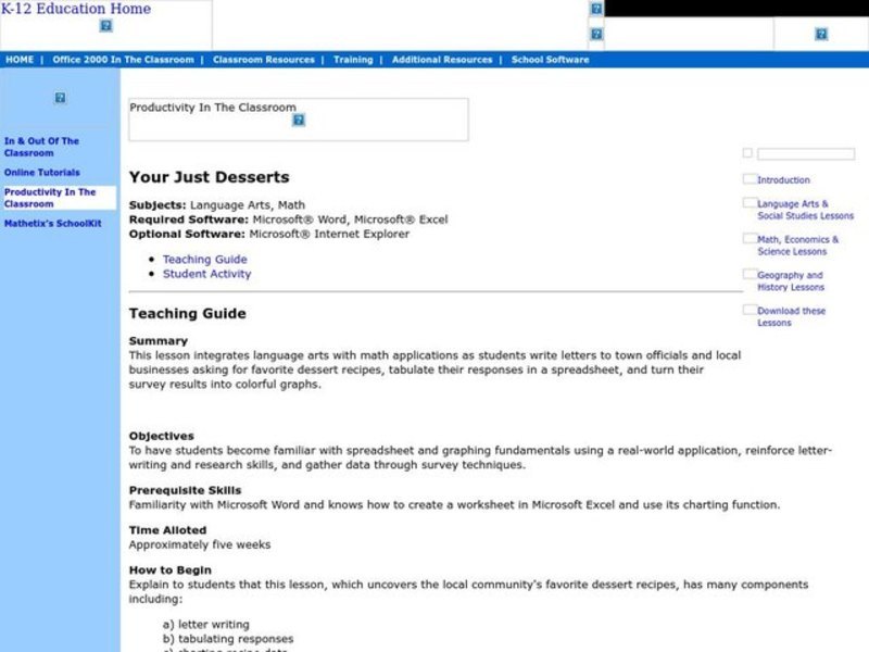 Your Just Desserts Lesson Plan