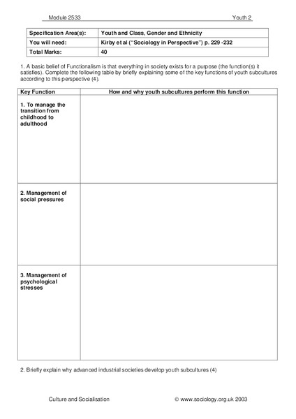 Youth and Class, Gender and Ethnicity Organizer