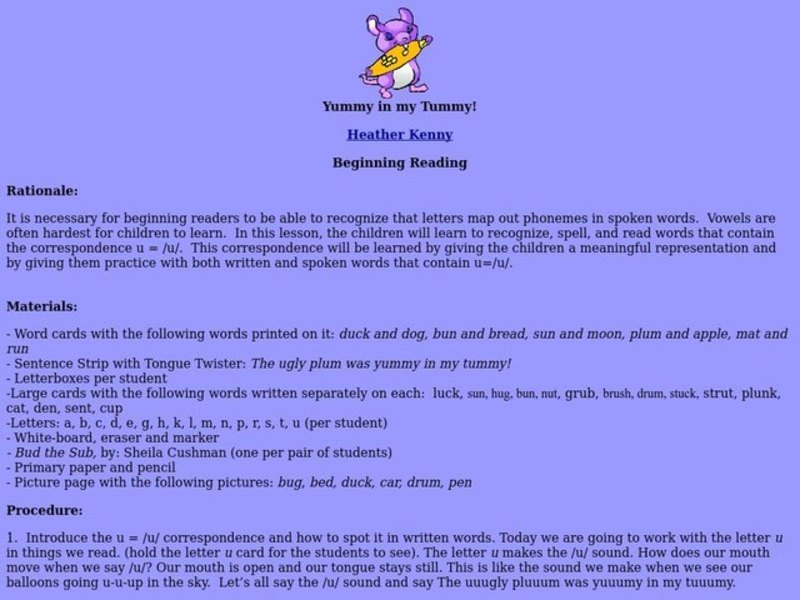 Yummy in My Tummy Lesson Plan
