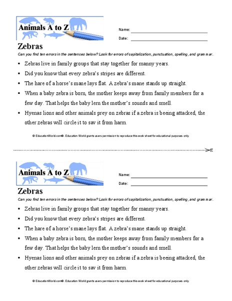 Zebras Worksheet