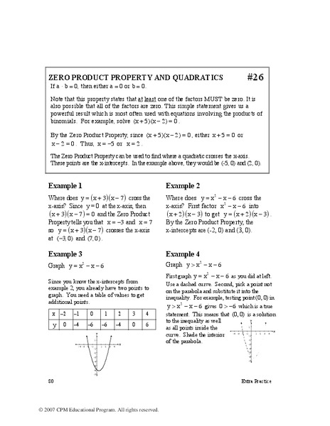 Zero Product Property And Quadratics Worksheet