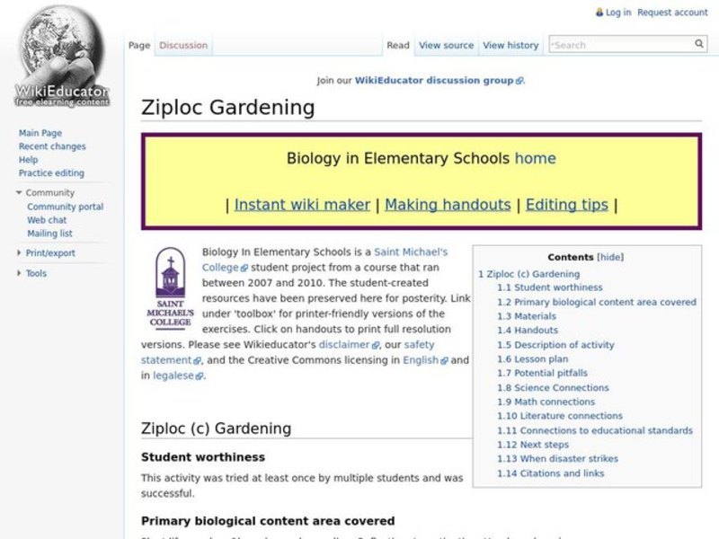 Ziploc Gardening Lesson Plan