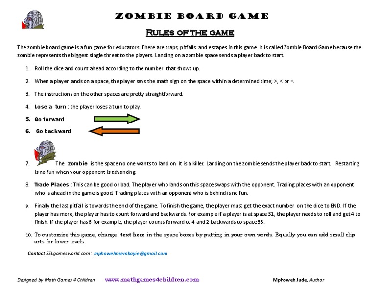 Zombie Board Game Worksheet