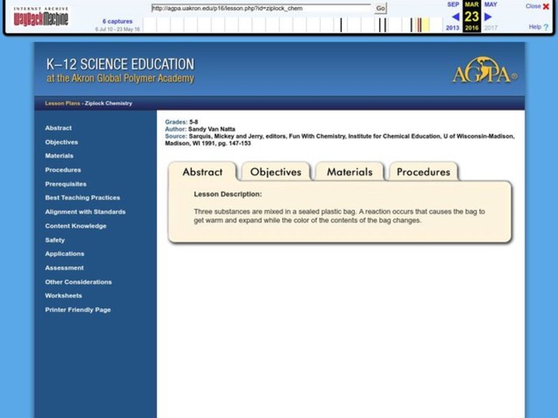 Ziplock Chemistry Lesson Plan