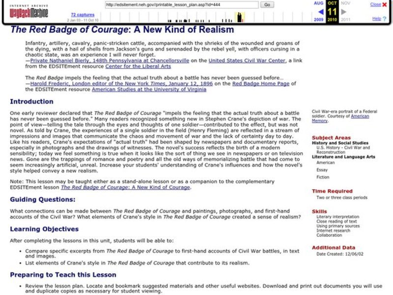 The Red Badge of Courage: A New Kind of Realism Lesson Plan