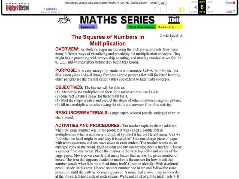 The Squares of Numbers in Multiplication Lesson Plan