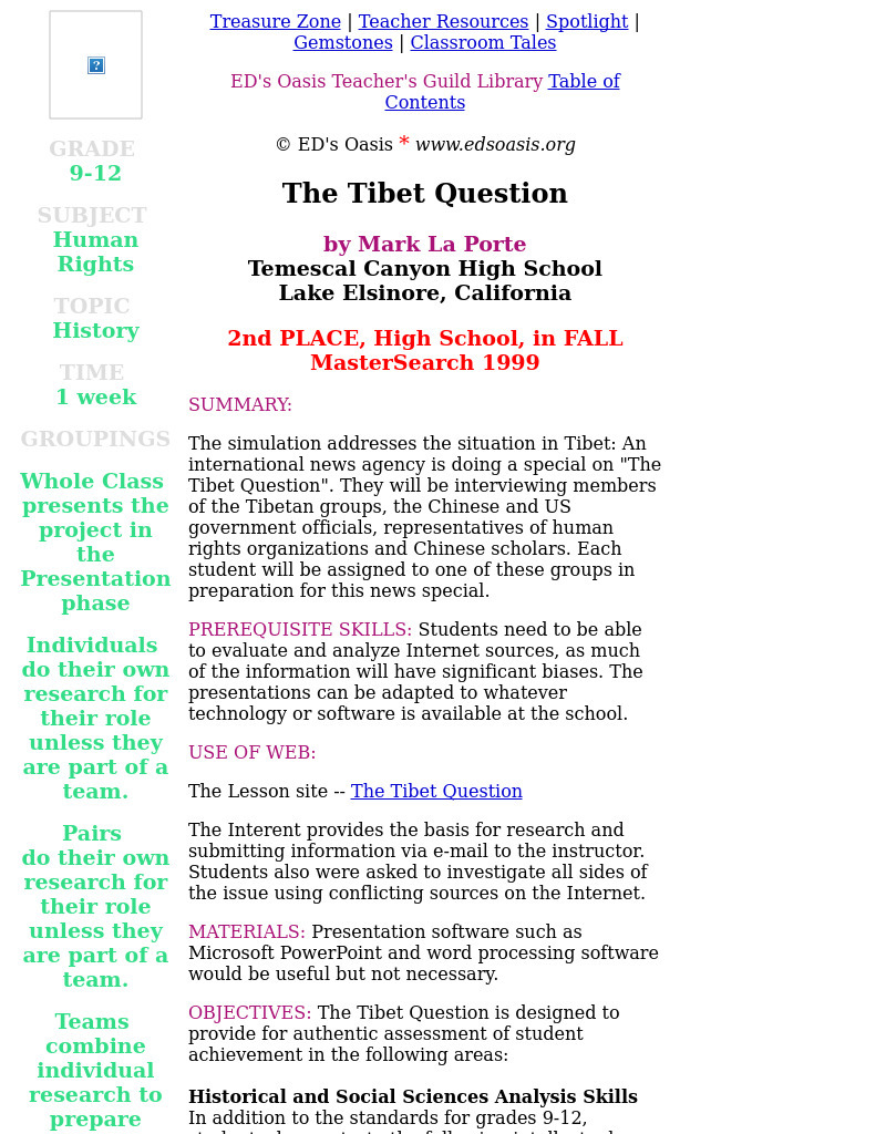 The Tibet Question Lesson Plan