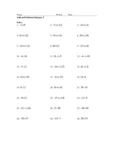 Add and Subtract Integers Worksheet
