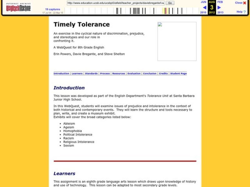 Timely Tolerance Lesson Plan