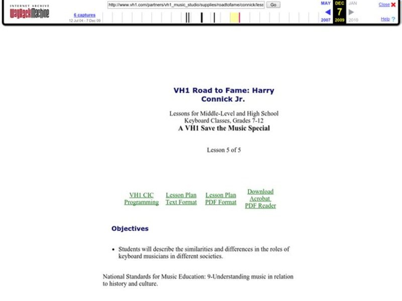 VH1 Road to Fame: Harry Connick Jr. Lesson Plan