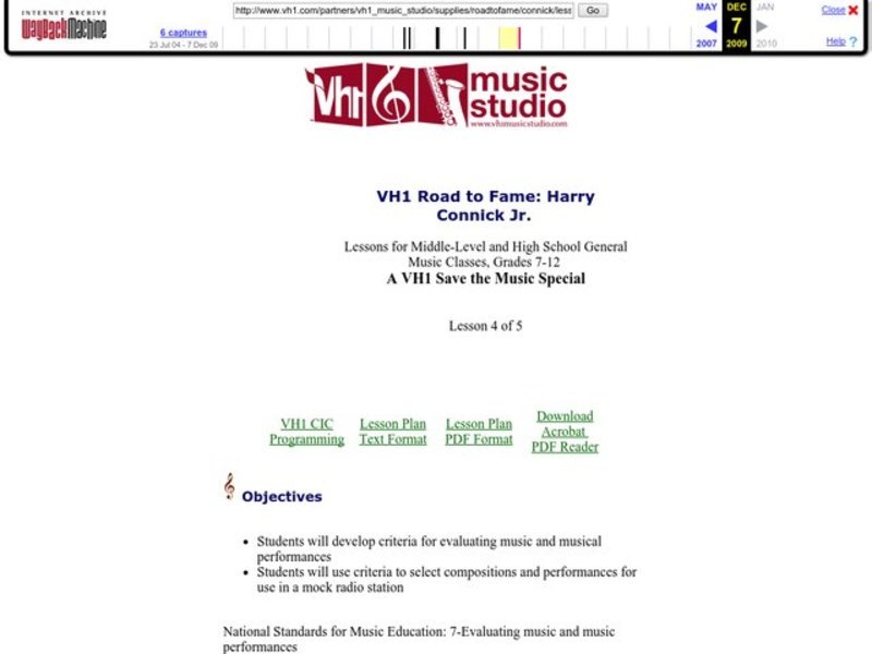 VH1 Road to Fame: Harry Connick Jr. Lesson Plan