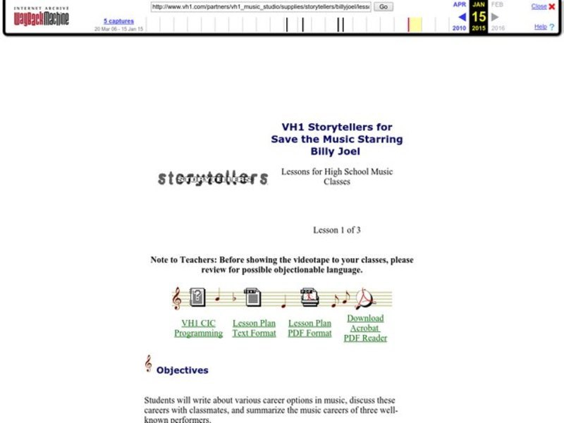 VH1 Storytellers for Save the Music Starring Billy Joel Lesson Plan