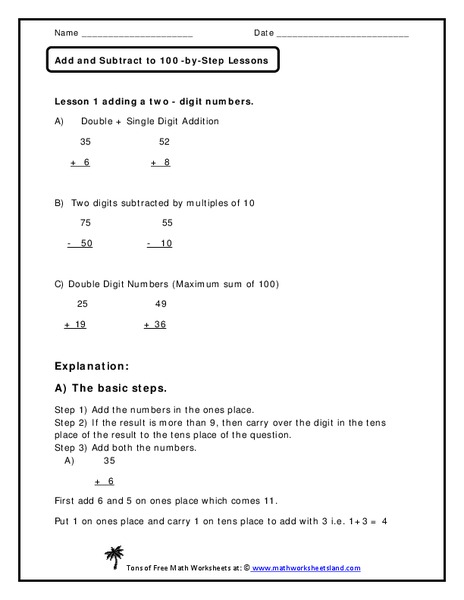 Add and Subtract to 100 Worksheet