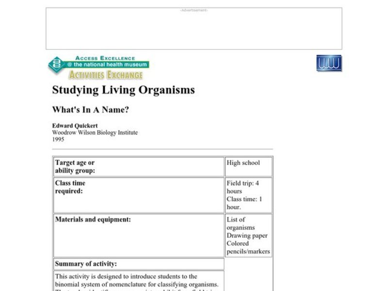 What's In A Name? Lesson Plan