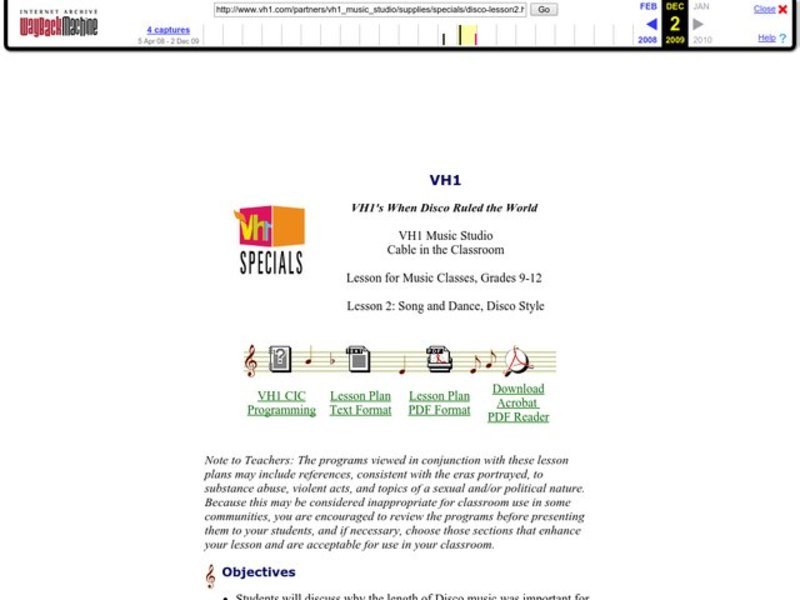 VH1's When Disco Ruled the World Lesson Plan
