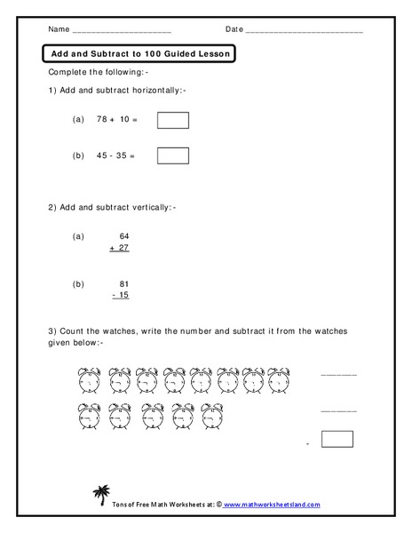 Add and Subtract to 100 Worksheet