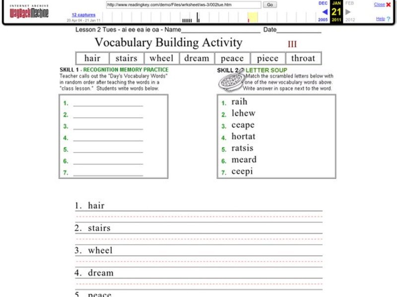Vocabulary Building Activity Worksheet