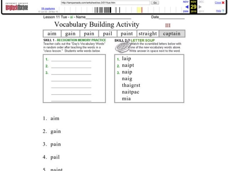Vocabulary Building Activity Worksheet