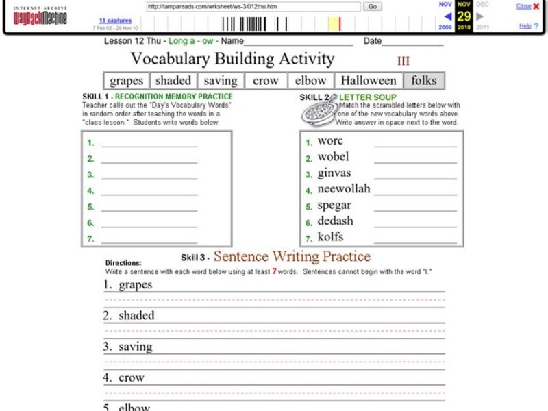 Vocabulary building activity Worksheet