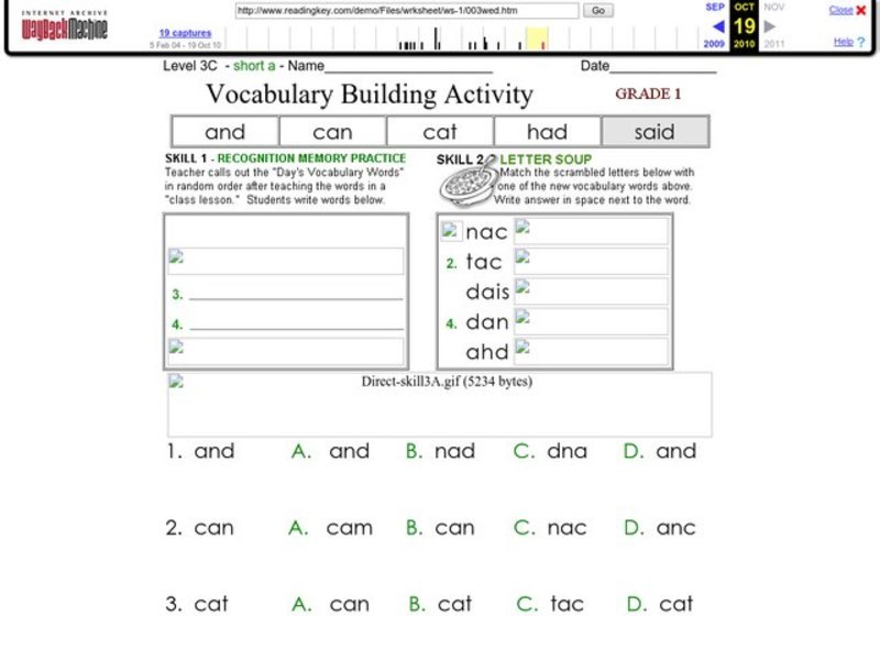 Vocabulary Building Activity - Short a Words Worksheet