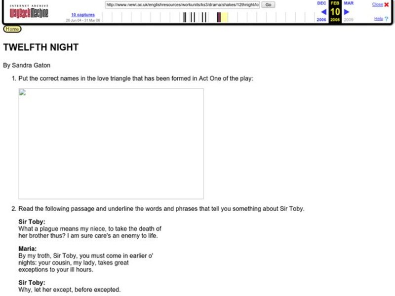 Twelfth Night Worksheet