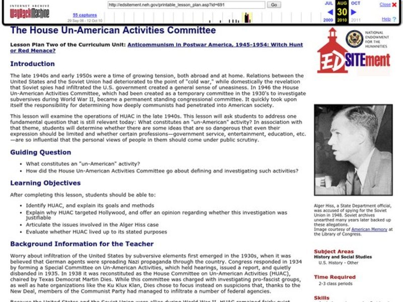 Witch Hunt or Red Menace? Anticommunism in Postwar America, 1945-1954 Lesson Plan