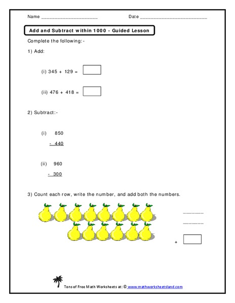 Add and Subtract within 1000 Worksheet