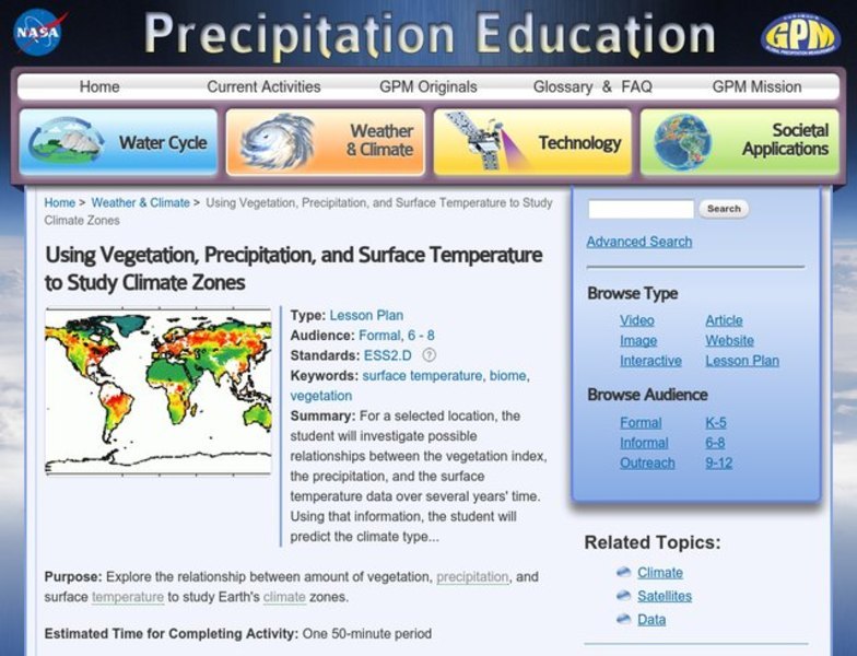 Using Vegetation, Precipitation, and Surface Temperature to Study Climate Zones Lesson Plan