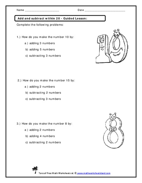 Add and Subtract Within 20 Worksheet
