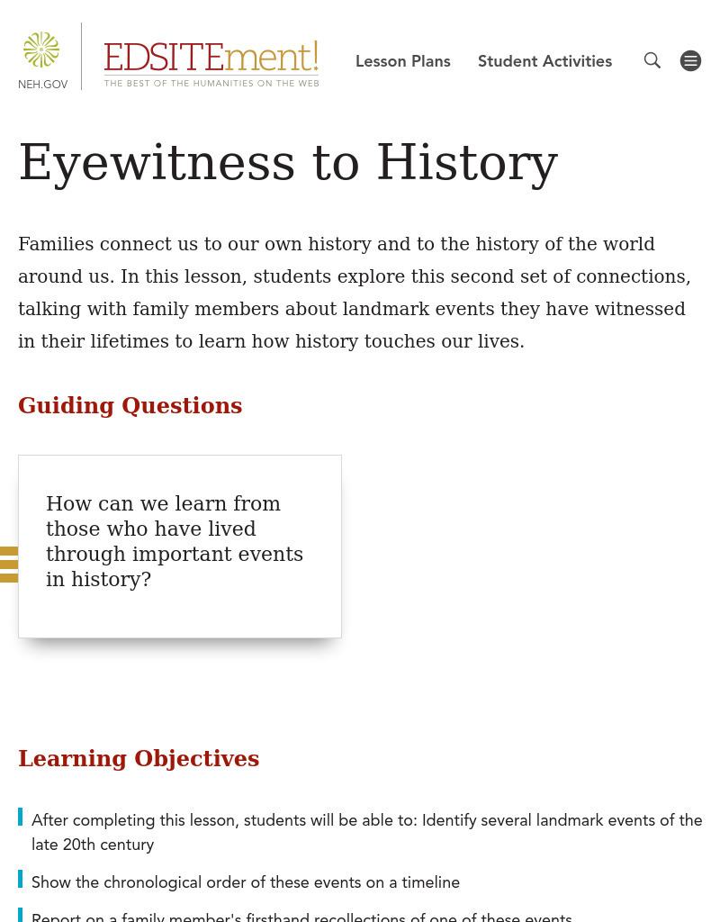 Eyewitness to History Lesson Plan