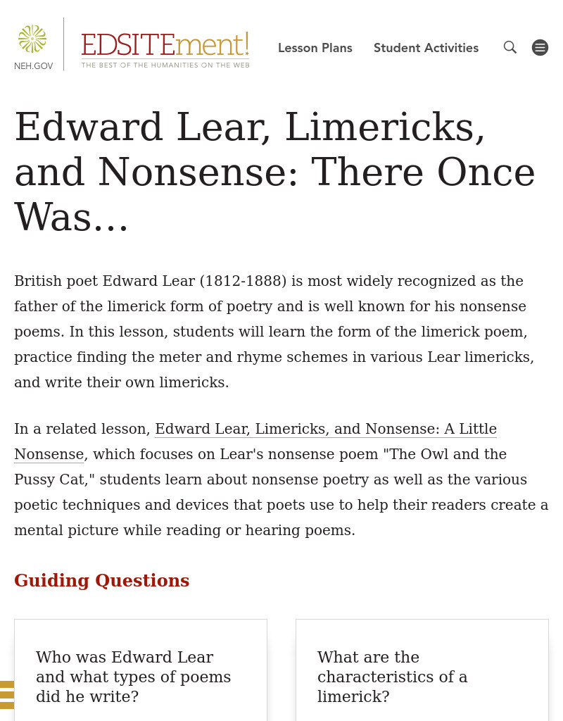 Edward Lear, Limericks, and Nonsense: There Once Was... Lesson Plan