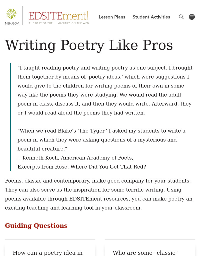 Writing Poetry Like Pros Lesson Plan