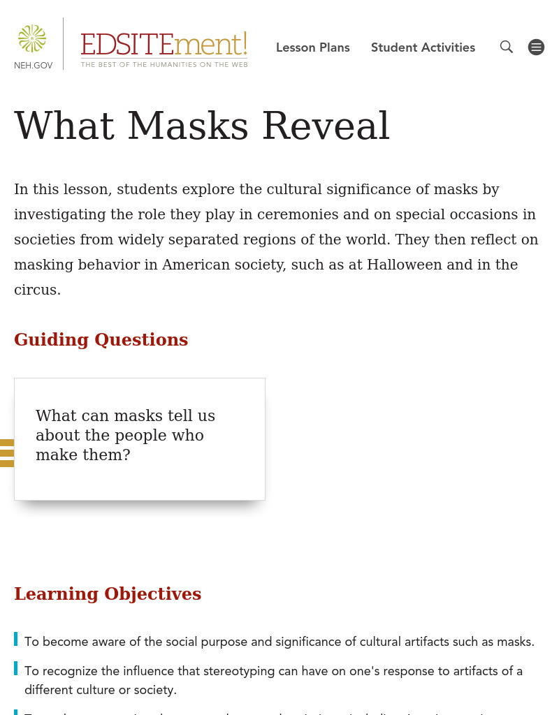 What Masks Reveal Lesson Plan