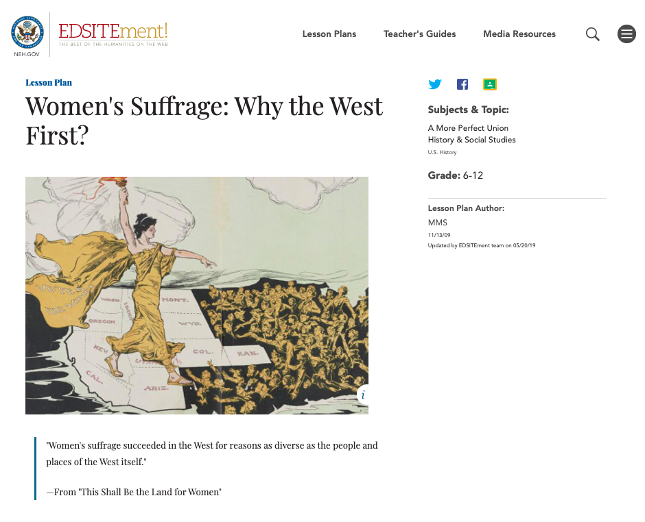 Women's Suffrage: Why the West First? Lesson Plan