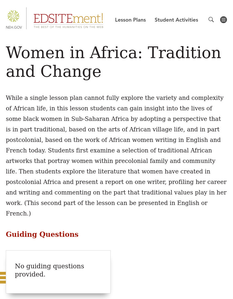 Women in Africa: Tradition and Change Lesson Plan
