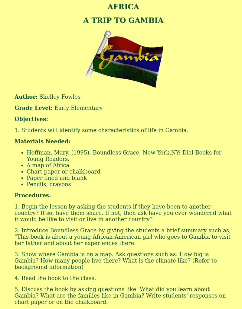 A TRIP TO GAMBIA Lesson Plan