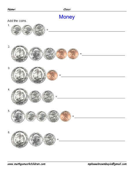Add Coins Worksheet