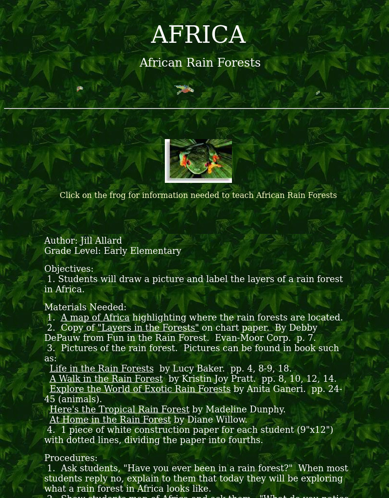 African Rain Forests Lesson Plan